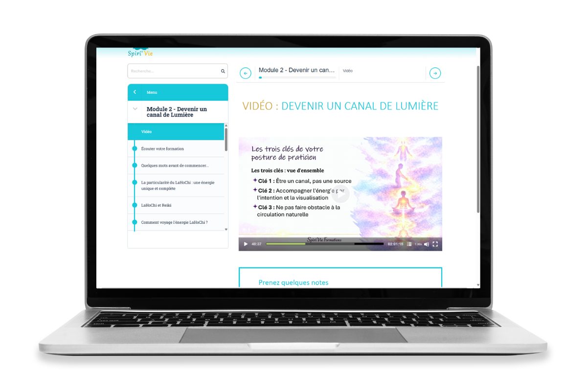 Lecteur vidéo de la plateforme SpiriVie pour suivre les cours en ligne à son rythme