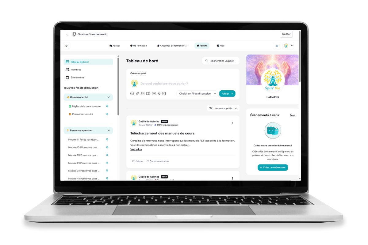 Forum communautaire des élèves de SpiriVie Formations, accessible 7j/7 en ligne
