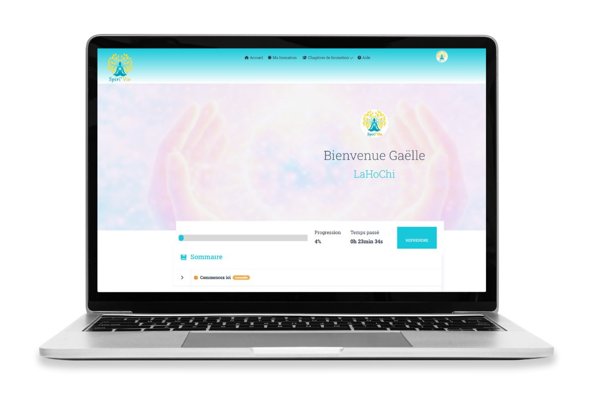 Tableau de bord de la plateforme SpiriVie : accès aux formations en ligne avec barre de progression