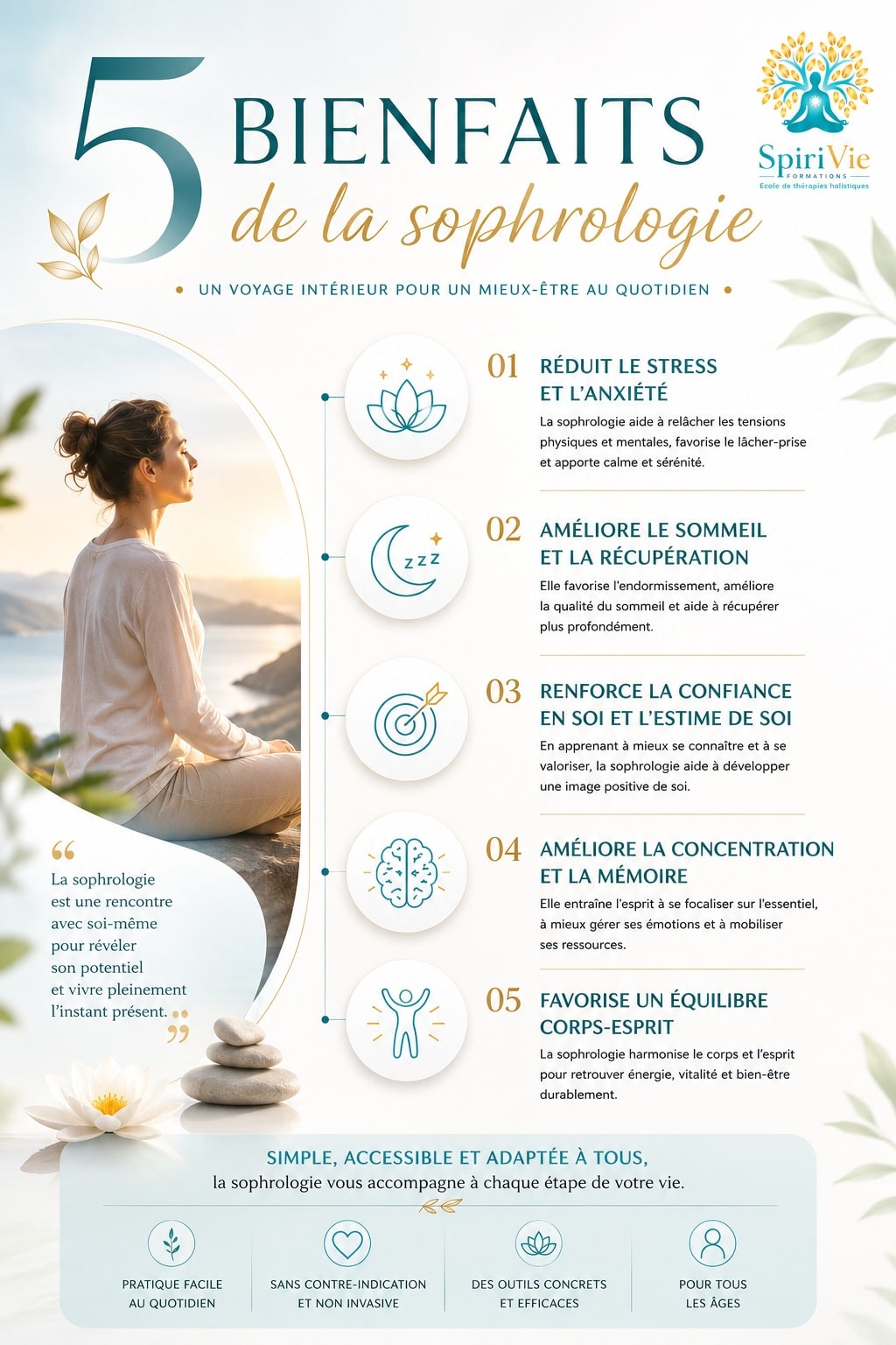 Les 5 bienfaits de la sophrologie : gestion du stress, sommeil, confiance, concentration, bien-être